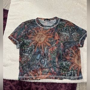 See-through mesh crop top sun/moon design